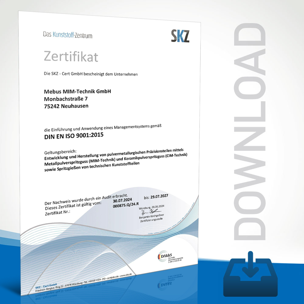 Mebus MIM-Technik – Zertifikat – DIN EN ISO 9001 – 2024